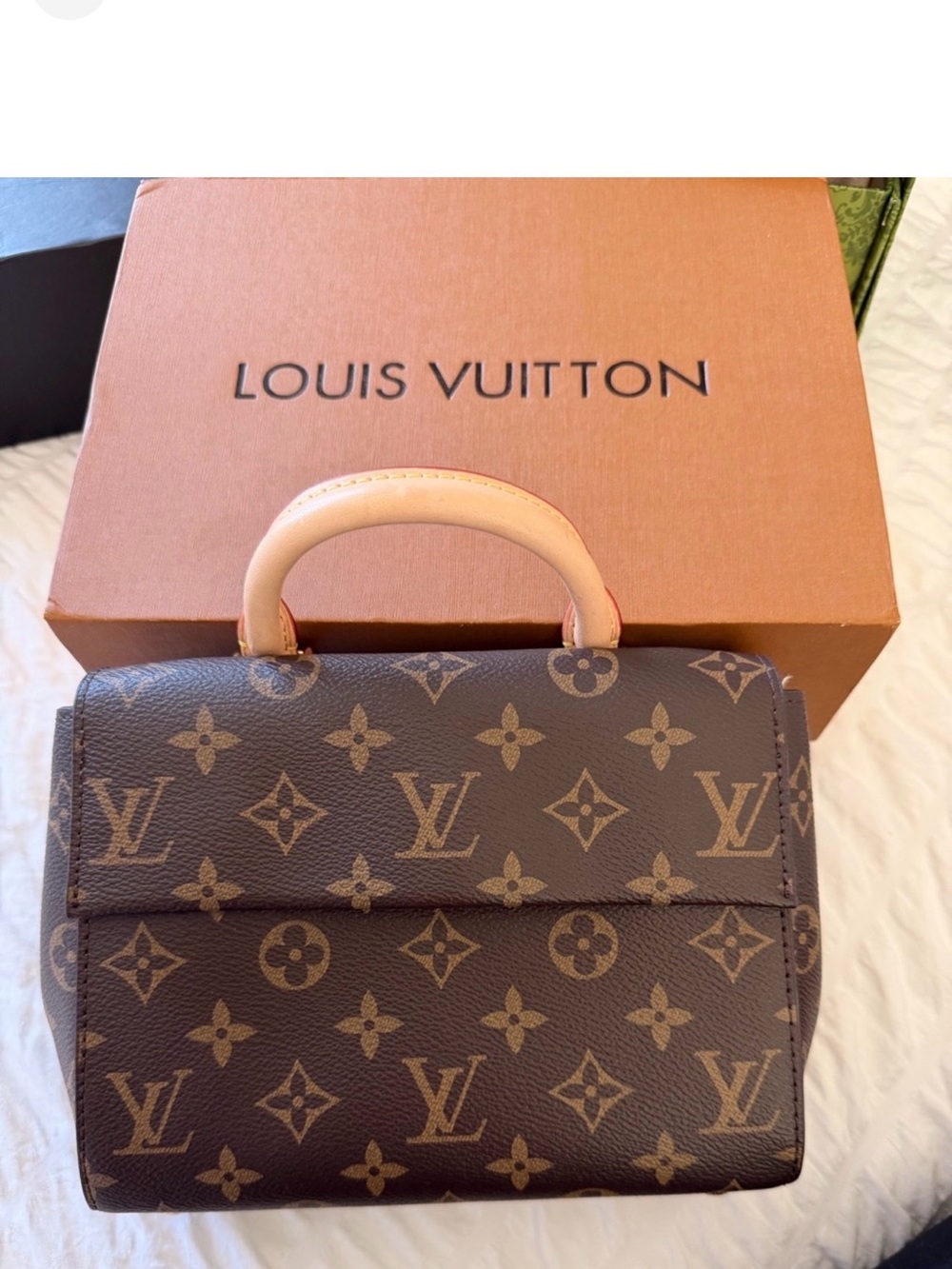 Brown Monogram Mini Top-Handle Bag with Natural Vachetta Handle